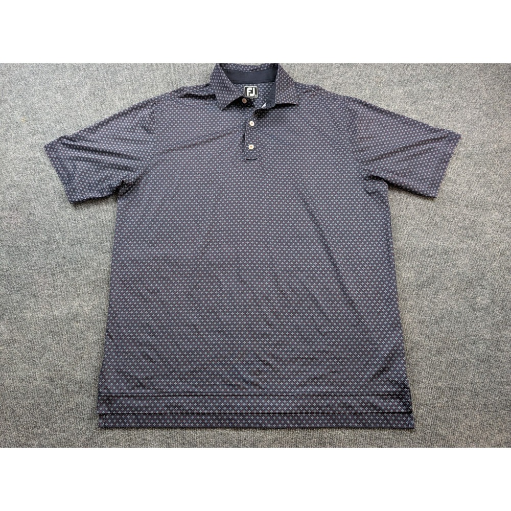 FootJoy Golf Polo Shirt Men XL Blue Geometric Stretch Short Sleeve Athletic Fit